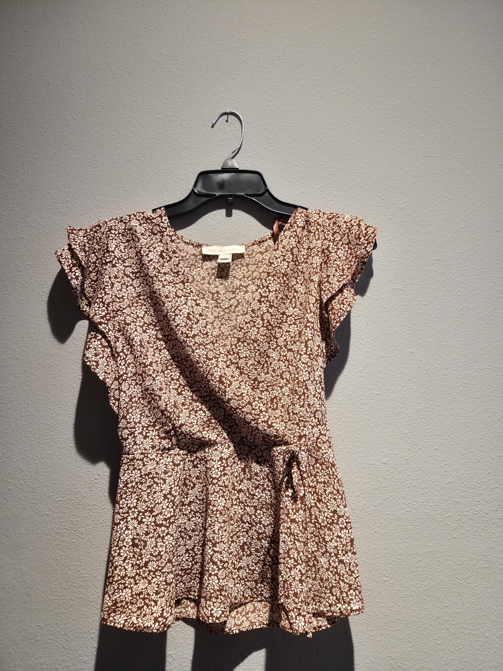 Monteau Brown Floral Tie-Waist Ruffle Mini Dress